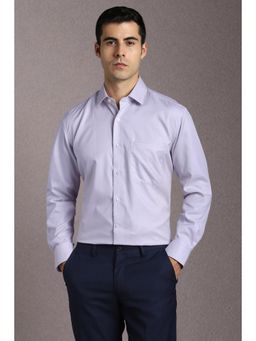 Louis Philippe - Men Cotton Textured Collar Neck Regular Fit Purple Shirt