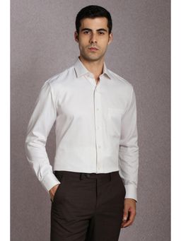 Louis Philippe - Men Cotton Textured Collar Neck Regular Fit White Shirt