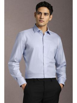 Louis Philippe - Men Cotton Textured Collar Neck Regular Fit Blue Shirt