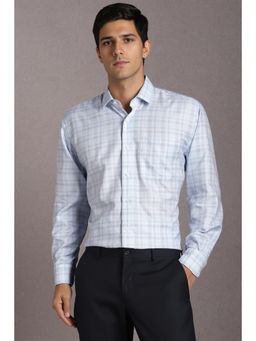 Louis Philippe - Men Cotton Checks Collar Neck Regular Fit Blue Shirt