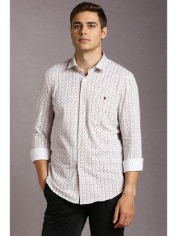 Louis Philippe - Men Cotton Blend Printed Collar Neck Regular Fit White Shirt