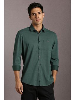 Louis Philippe - Men Cotton Blend Printed Collar Neck Regular Fit Green Shirt