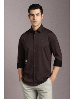 Louis Philippe - Men Cotton Printed Collar Neck Regular Fit Maroon Shirt