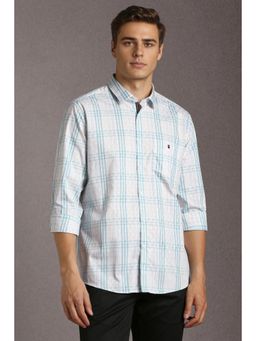 Louis Philippe - Men Cotton Checks Collar Neck Slim Fit White Shirt