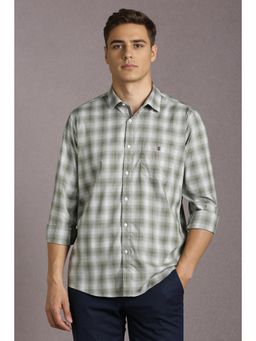 Louis Philippe - Men Cotton Checks Collar Neck Slim Fit Green Shirt