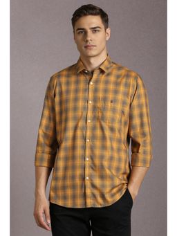 Louis Philippe - Men Cotton Checks Collar Neck Slim Fit Yellow Shirt