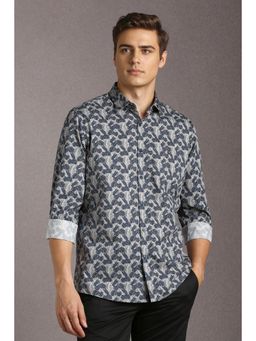 Louis Philippe - Men Cotton Abstract Collar Neck Slim Fit Grey Shirt