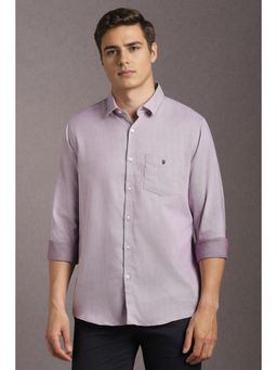 Louis Philippe - Men Cotton Textured Collar Neck Slim Fit Purple Shirt
