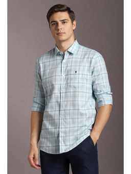 Louis Philippe - Men Cotton Checks Collar Neck Slim Fit Blue Shirt