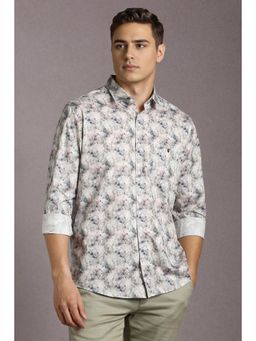 Louis Philippe - Men Cotton Printed Collar Neck Slim Fit White Shirt