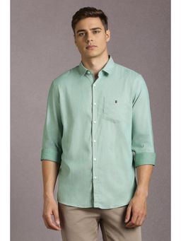 Louis Philippe - Men Cotton Printed Collar Neck Slim Fit Green Shirt