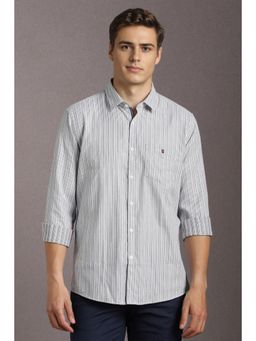Louis Philippe - Men Cotton Stripes Collar Neck Slim Fit Grey Shirt