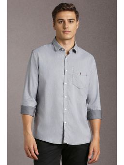 Louis Philippe - Men Cotton Textured Collar Neck Slim Fit Grey Shirt