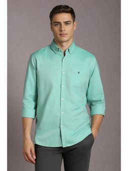 Louis Philippe - Men Cotton Solid Collar Neck Slim Fit Green Shirt