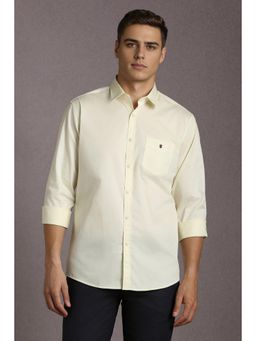 Louis Philippe - Men Cotton Solid Collar Neck Slim Fit Beige Shirt