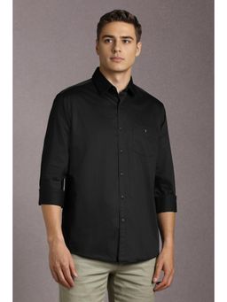 Louis Philippe - Men Cotton Solid Collar Neck Slim Fit Black Shirt
