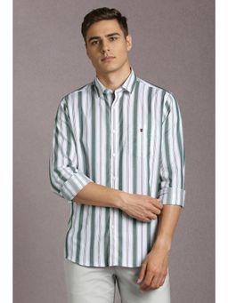 Louis Philippe - Men Cotton Stripes Collar Neck Slim Fit White Shirt