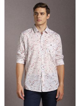 Louis Philippe - Men Cotton Blend Printed Collar Neck Slim Fit White Shirt