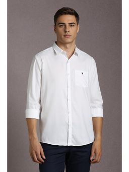 Louis Philippe - Men Cotton Solid Collar Neck Slim Fit White Shirt