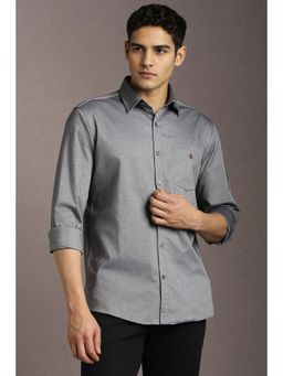 Louis Philippe - Men Cotton Textured Collar Neck Slim Fit Grey Shirt