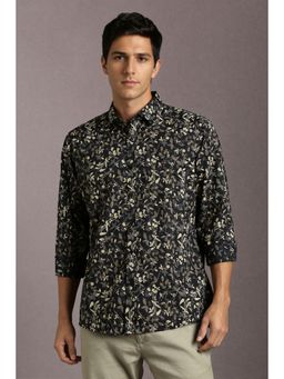 Louis Philippe - Men Cotton Blend Printed Collar Neck Slim Fit Black Shirt