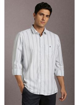 Louis Philippe - Men Cotton Stripes Collar Neck Slim Fit White Shirt