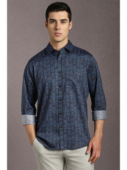 Louis Philippe - Men Cotton Printed Collar Neck Slim Fit Multi-Color Shirt