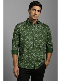 Louis Philippe - Men Cotton Printed Collar Neck Slim Fit Green Shirt