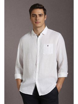 Louis Philippe - Men Linen Textured Collar Neck Slim Fit White Shirt