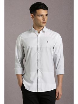 Louis Philippe - Men Cotton Stripes Collar Neck Slim Fit White Shirt