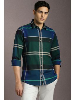 Louis Philippe - Men Cotton Blend Checks Collar Neck Slim Fit Multi-Color Shirt