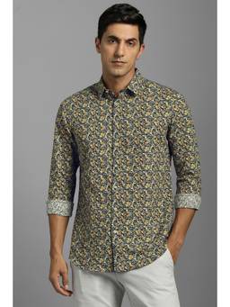 Louis Philippe - Men Cotton Blend Printed Collar Neck Slim Fit Multi-Color Shirt