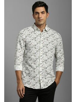 Louis Philippe - Men Cotton Blend Printed Collar Neck Slim Fit Yellow Shirt