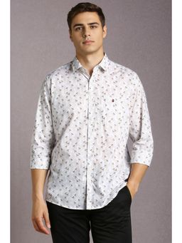 Louis Philippe - Men Cotton Blend Printed Collar Neck Slim Fit White Shirt