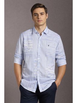 Louis Philippe - Men Cotton Blend Printed Collar Neck Slim Fit White Shirt