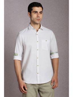 Louis Philippe - Men Cotton Solid Collar Neck Super Slim Fit White Shirt