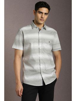 Louis Philippe - Men Cotton Stripes Collar Neck Slim Fit Grey Shirt