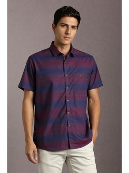 Louis Philippe - Men Cotton Stripes Collar Neck Slim Fit Purple Shirt