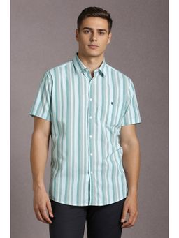 Louis Philippe - Men Cotton Stripes Collar Neck Slim Fit Blue Shirt
