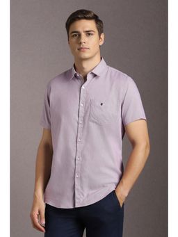 Louis Philippe - Men Cotton Textured Collar Neck Slim Fit Purple Shirt