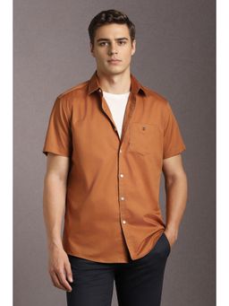 Louis Philippe - Men Cotton Solid Collar Neck Slim Fit Brown Shirt