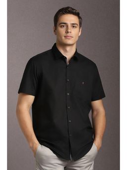Louis Philippe - Men Cotton Solid Collar Neck Slim Fit Black Shirt