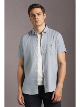 Louis Philippe - Men Cotton Textured Collar Neck Slim Fit Grey Shirt