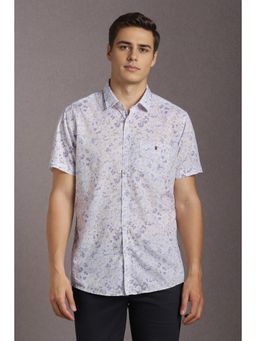 Louis Philippe - Men Cotton Blend Printed Collar Neck Slim Fit White Shirt