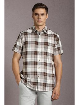 Louis Philippe - Men Cotton Checks Collar Neck Slim Fit White Shirt