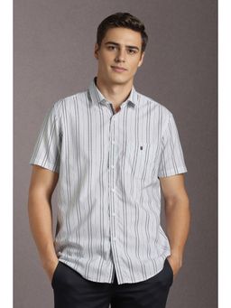 Louis Philippe - Men Cotton Stripes Collar Neck Slim Fit White Shirt