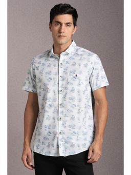 Louis Philippe - Men Cotton Printed Collar Neck Slim Fit White Shirt