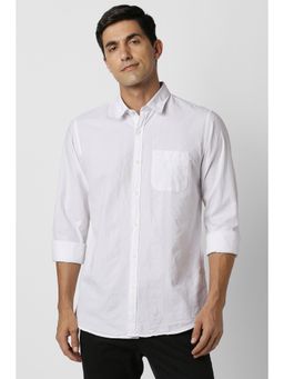 Peter England - Men Cotton Textured Collar Neck Slim Fit White Shirt