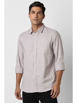 Peter England - Men Cotton Checks Collar Neck Slim Fit Grey Shirt