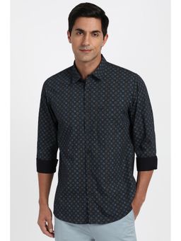 Peter England - Men Cotton Stripes Collar Neck Slim Fit Navy Blue Shirt